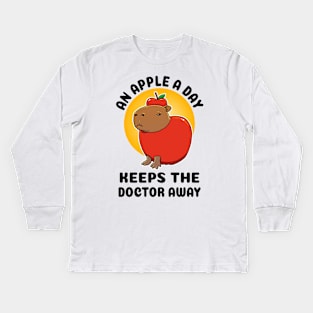 An apple a day keeps the doctor away Capybara Kids Long Sleeve T-Shirt